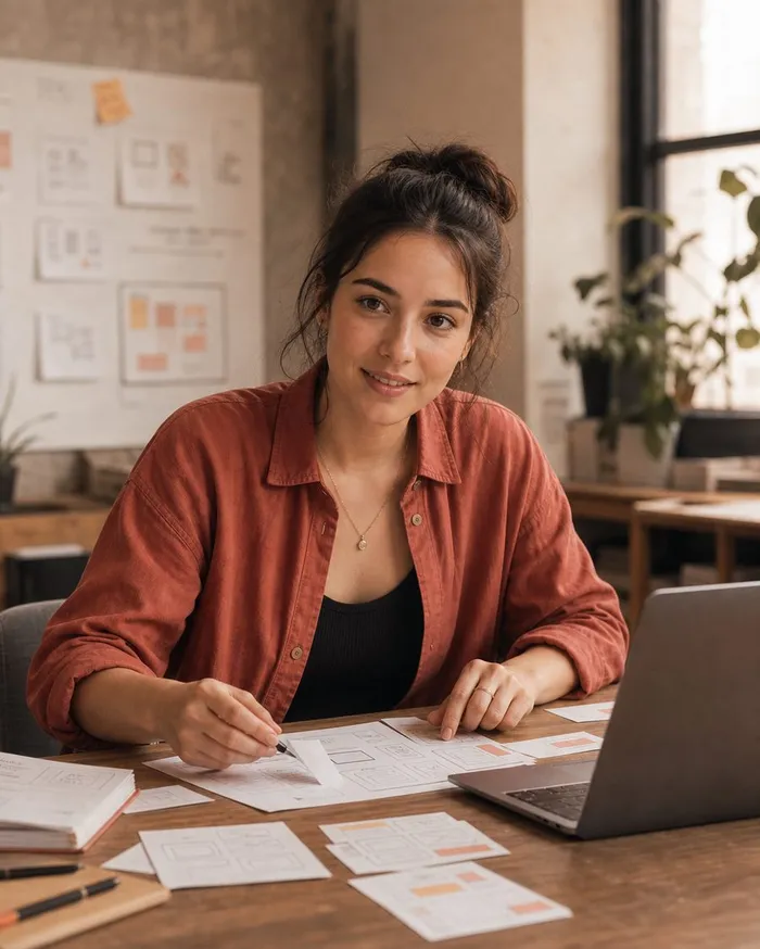 A UI and UX designer working at a desk